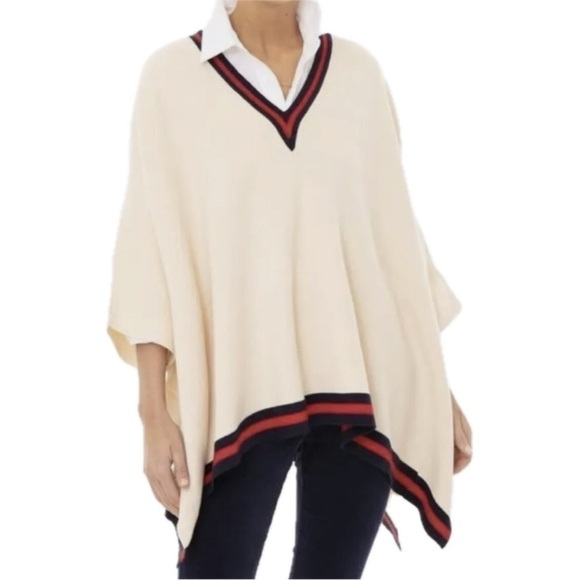 Tuckernuck Camden Soft Knit Poncho Cape V-Neck Ivory One Size - Picture 2 of 7